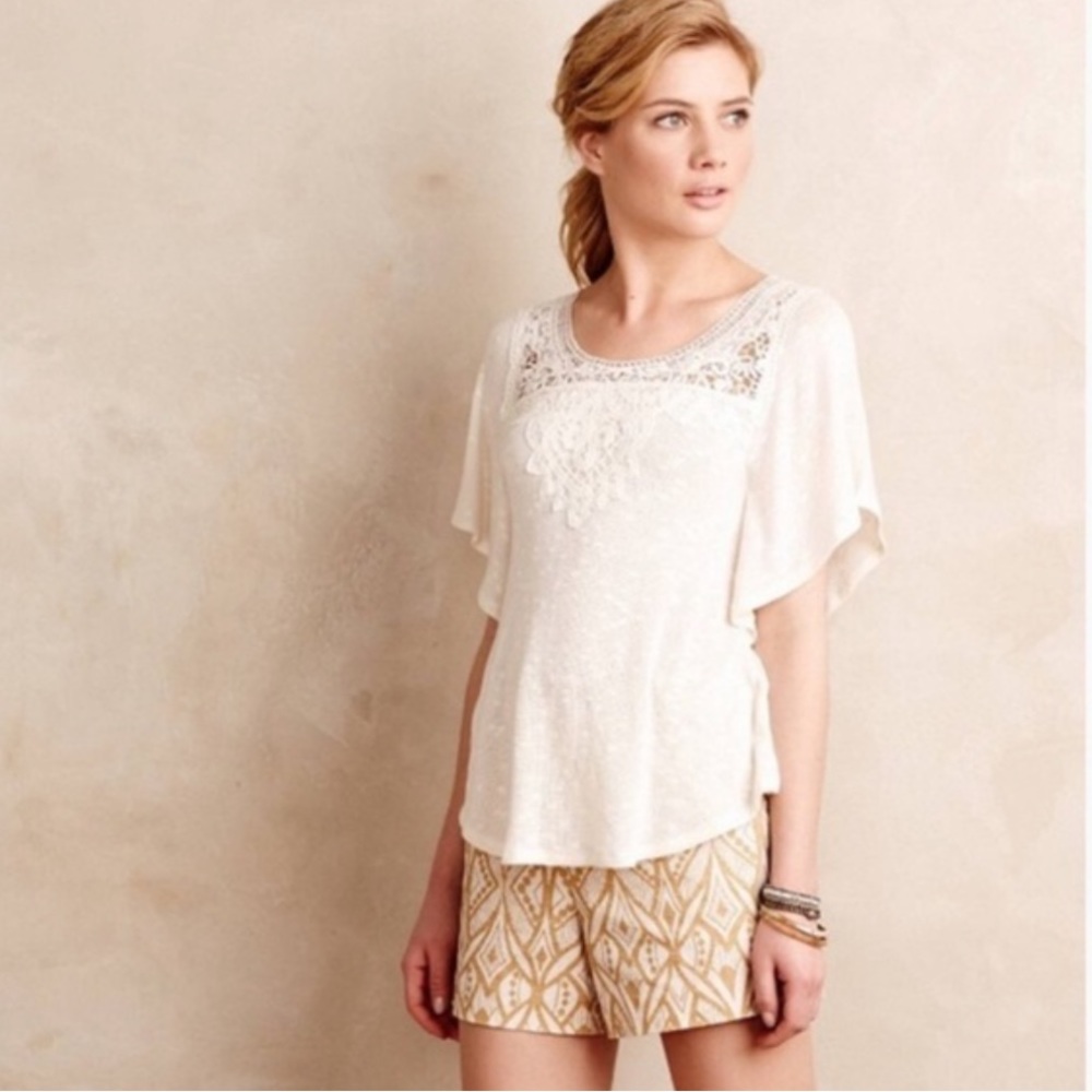 ANTHROPOLOGIE DELETTA Ivory Crochet Marled Batwing Blouse M